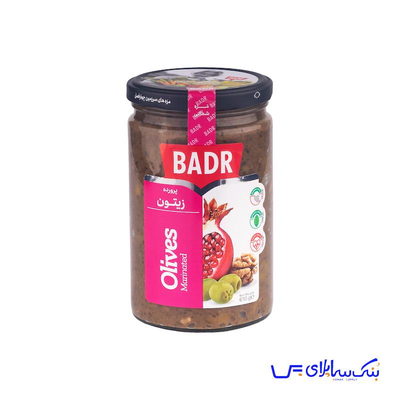 زیتون پرورده شیشه 600 گرمی بدر بسته 12 عددی