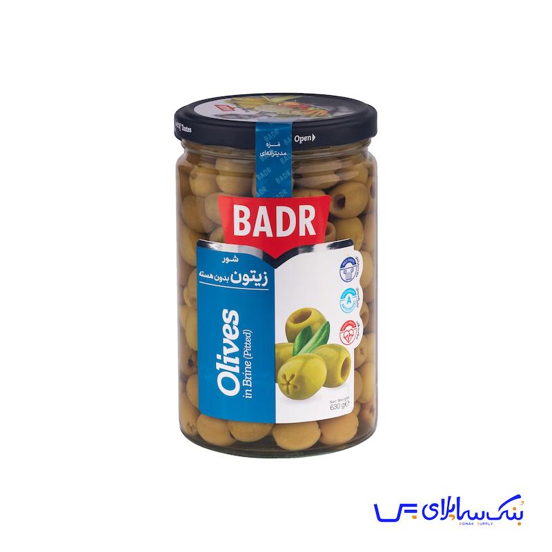 زیتون بدون هسته شیشه 600 گرمی بدر بسته 12 عددی