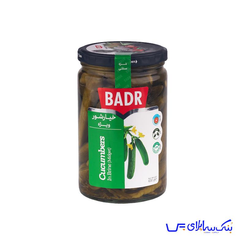 خیارشور ویژه شیشه 600 گرمی بدر بسته 12 عددی