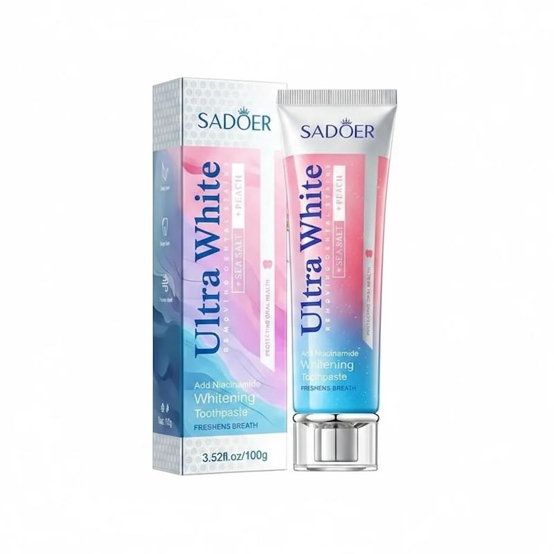 خمیر دندان سفید کننده هلو و نمک دریا سادور ۱۰۰ گرم Sadoer Whitening Peach Toothpaste 