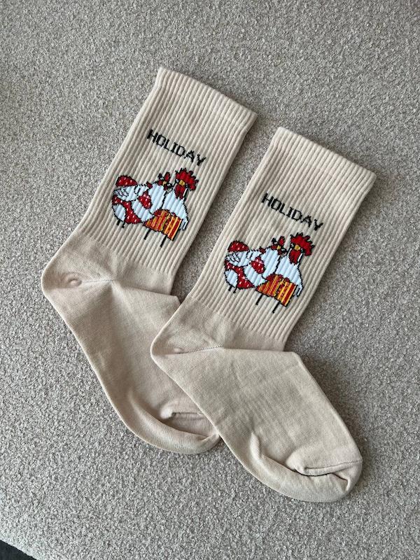 جوراب ساقدار مرغ و خروس کاپل کرم