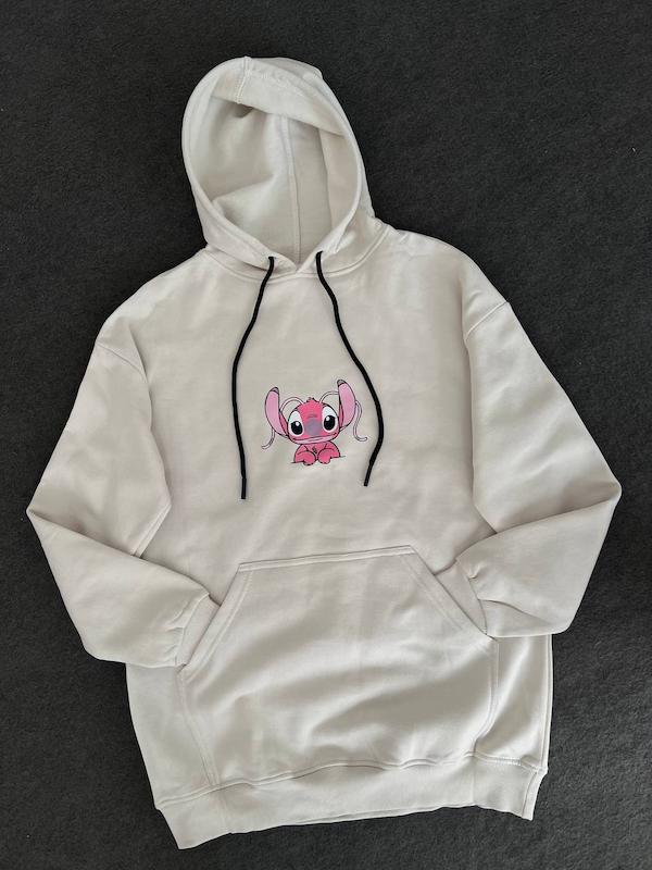 هودی استیچ صورتی زمینه نخودی 