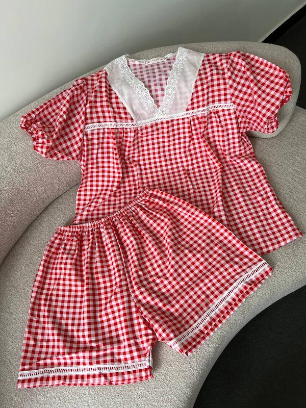 ست راحتی تیشرت شورتک شطرنجی چری