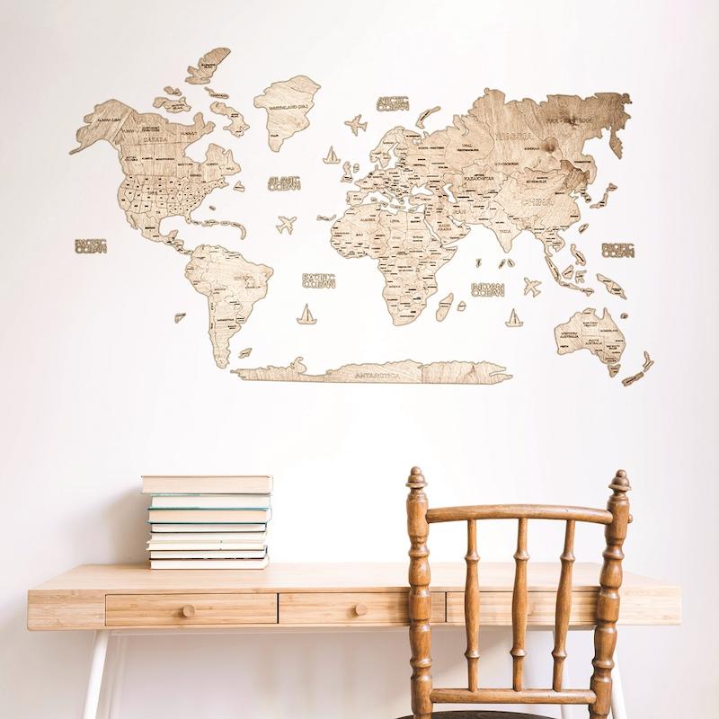 نقشه جهان 2D رنگ چوب