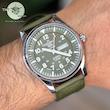 ساعت سیکو5 خلبانی سبز مردانه بند برزنتی Seiko