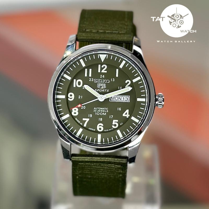ساعت سیکو5 خلبانی سبز مردانه بند برزنتی Seiko