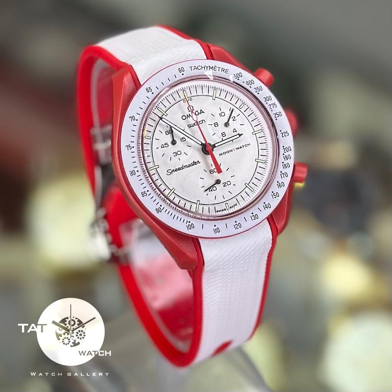ساعت امگا سواچ مردانه زنانه مریخ Mars بند رابر قفل امگایی سه موتوره کرنو باگارانتی omega swatch