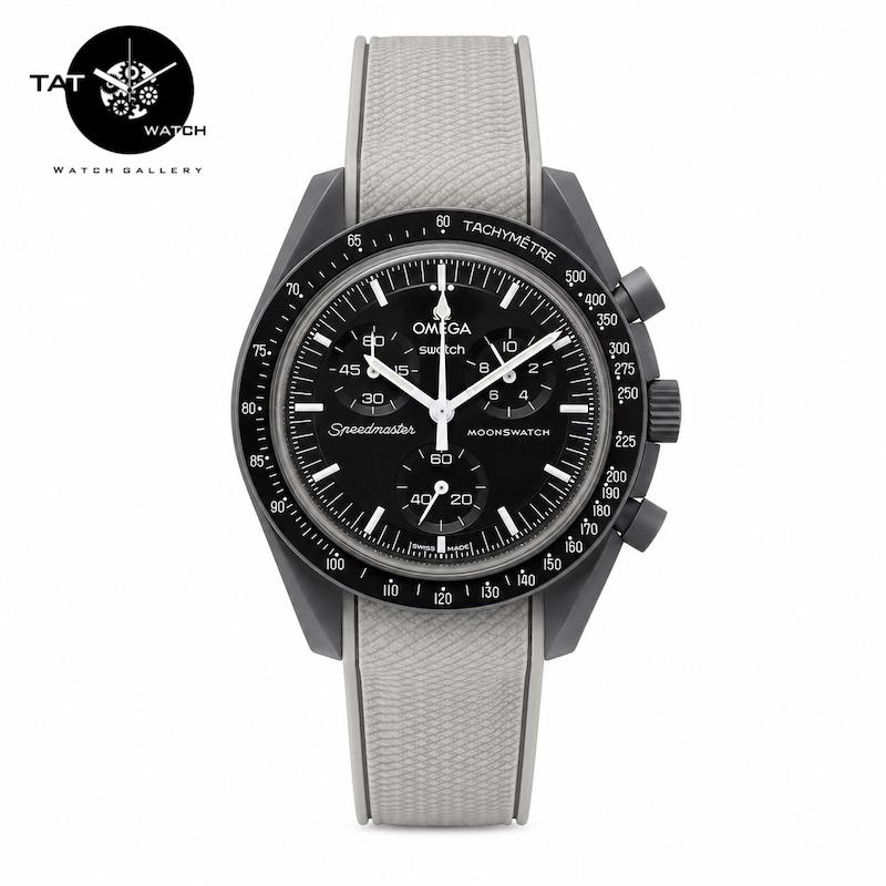 ساعت مردانه زنانه امگا سواچ عطارد Mercury طوسی بند رابر قفل امگایی سه موتوره کرنو باگارانتی omega swatch