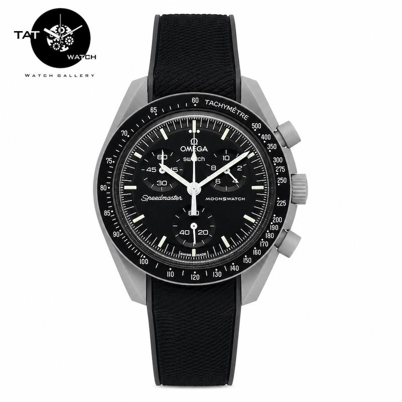 ساعت مردانه زنانه امگا سواچ ماه Moon مشکی بند رابر قفل امگایی سه موتوره کرنو باگارانتی omega swatch