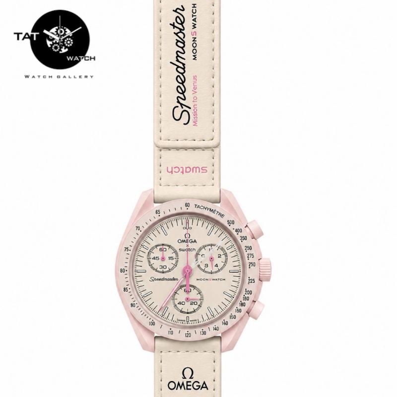 ساعت زنانه امگا سواچ ونوس Venus صورتی سه موتوره کرنو باگارانتی و جعبه omega swatch