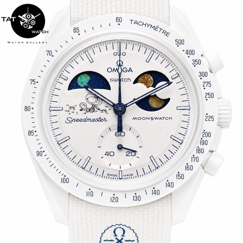 ساعت مردانه زنانه امگا سواچ فاز زمین مون شاین طلایی earthphase moonshine gold بند برزنتی 3موتوره کرنو باگارانتی omega swatch