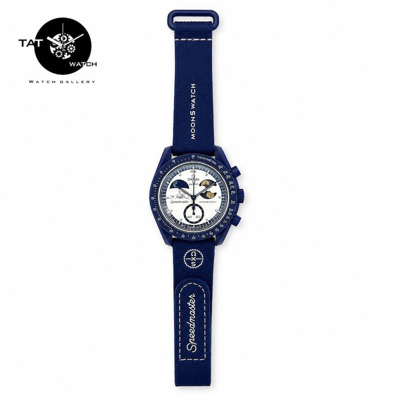 ساعت مردانه زنانه امگا سواچ فاز زمین مون شاین earthphase moonshine gold بند برزنتی 3موتوره کرنو باگارانتی omega swatch