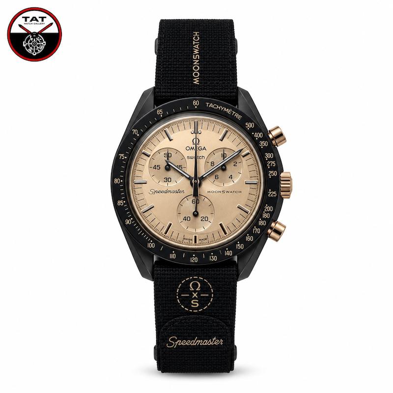 ساعت مچی مردانه زنانه امگا سواچ ماه 1969 moon مونشاین سه موتوره کرنو با گارانتی و جعبه omega swatch