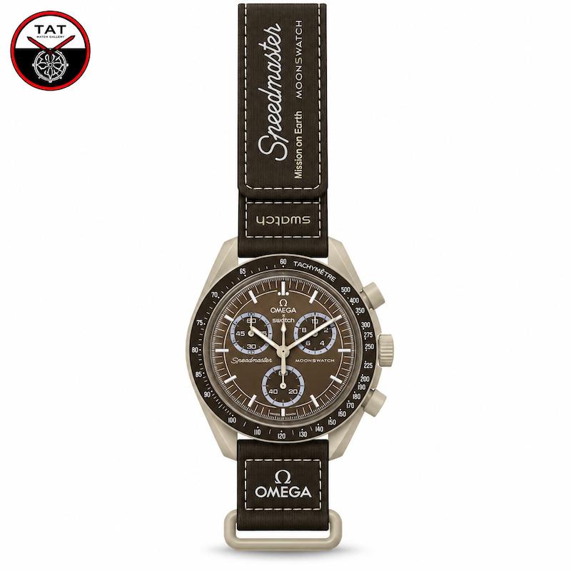 ساعت مچی مردانه زنانه امگا سواچ زمین خاکی Earth Desert سه موتوره کرنو با گارانتی و جعبه omega swatch