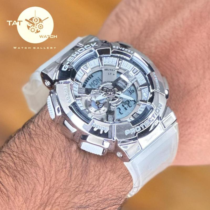 ساعت جی شاک GM110 قاب فلزی بند چریکی موتور ژاپن با یکسال گارانتی G-Shock