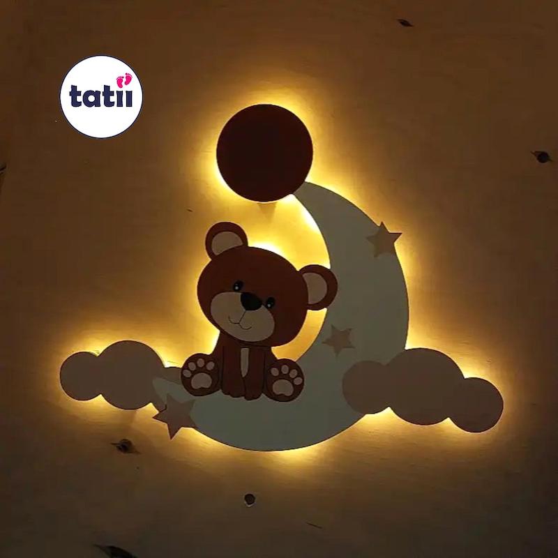 چراغ خواب دیواری کودک تاتی _ خرس و‌ماه
