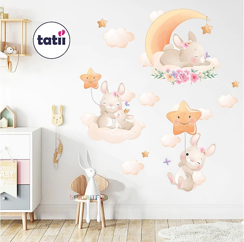 برچسب و استیکر دیواری کودک تاتی _ خرگوش وماه