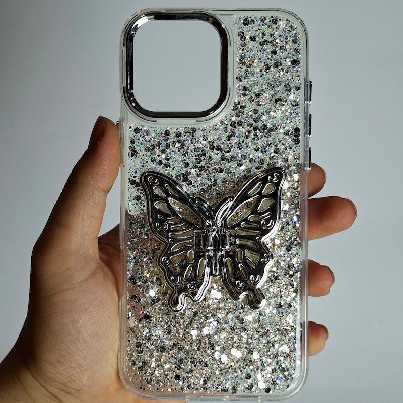 کاور IPhone 16 Pro Max شاینی استند پروانه فانتزی اپل آیفون ۱۶ پرو مکس