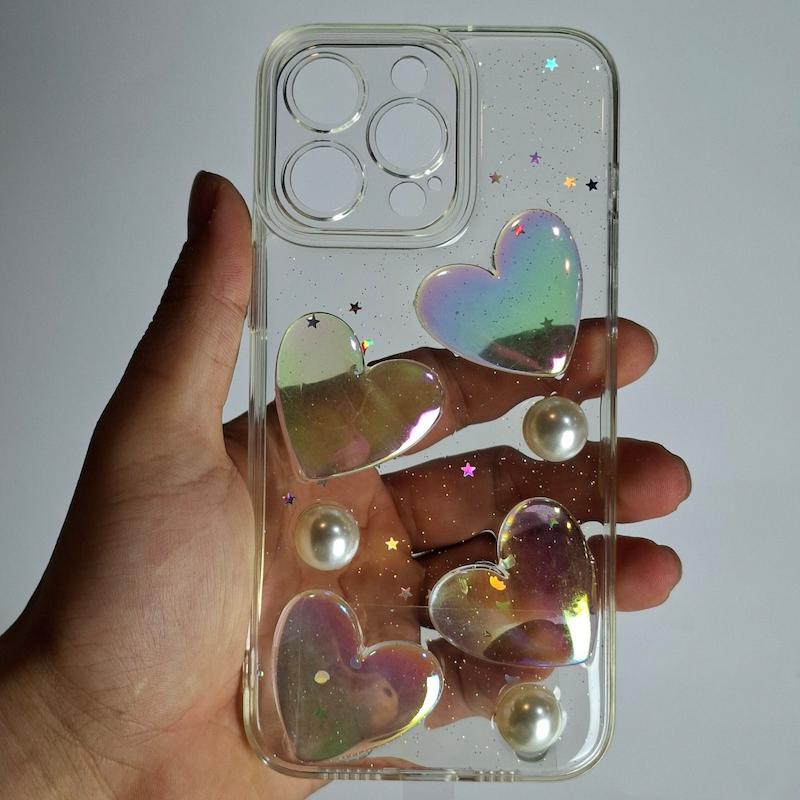 کاور IPhone 15 Pro Max قلبی هولوگرامی با آویز اپل آیفون ۱۵ پرومکس
