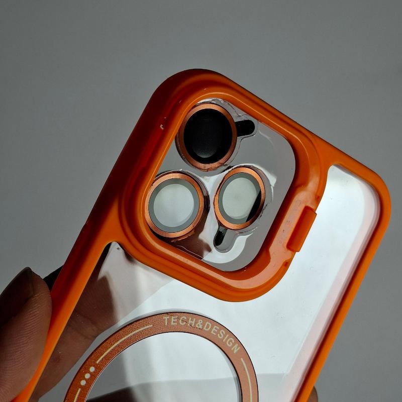 کاور IPhone 15 Pro Max استند دار مگسیف ساپورت به همراه محافظ لنز دوربین اپل آیفون ۱۵ پرومکس