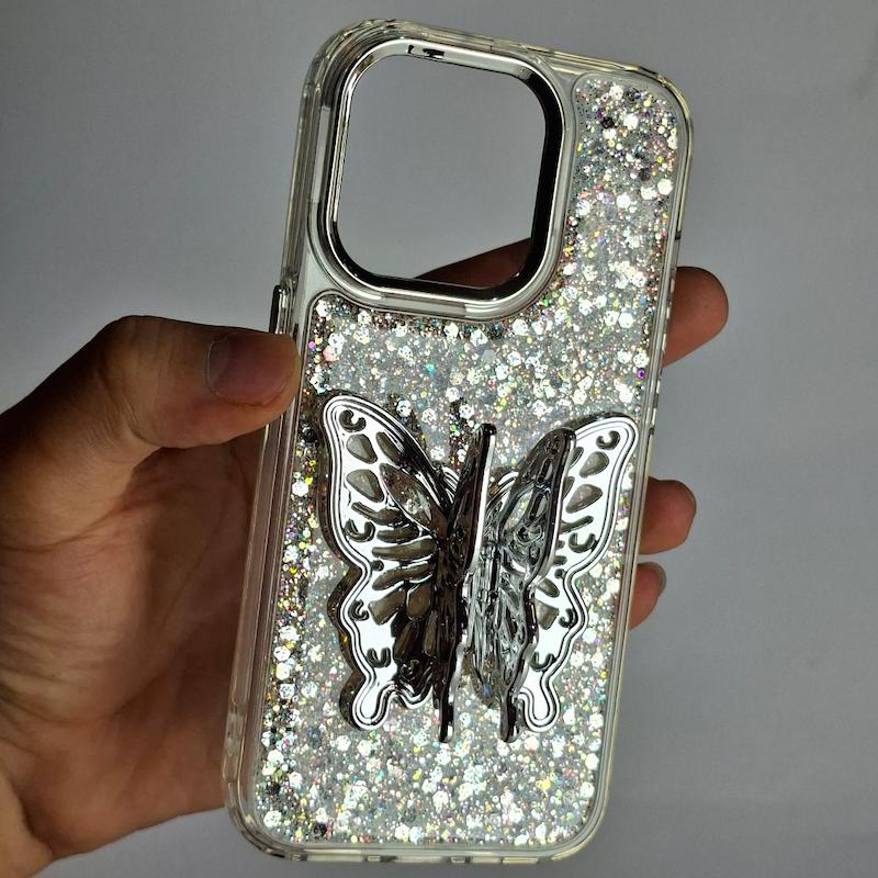 کاور IPhone 15 Pro شاینی استند پروانه فانتزی اپل آیفون ۱۵ پرو