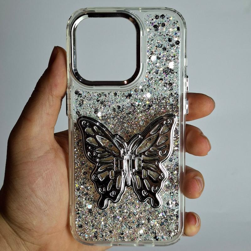 کاور IPhone 15 Pro شاینی استند پروانه فانتزی اپل آیفون ۱۵ پرو