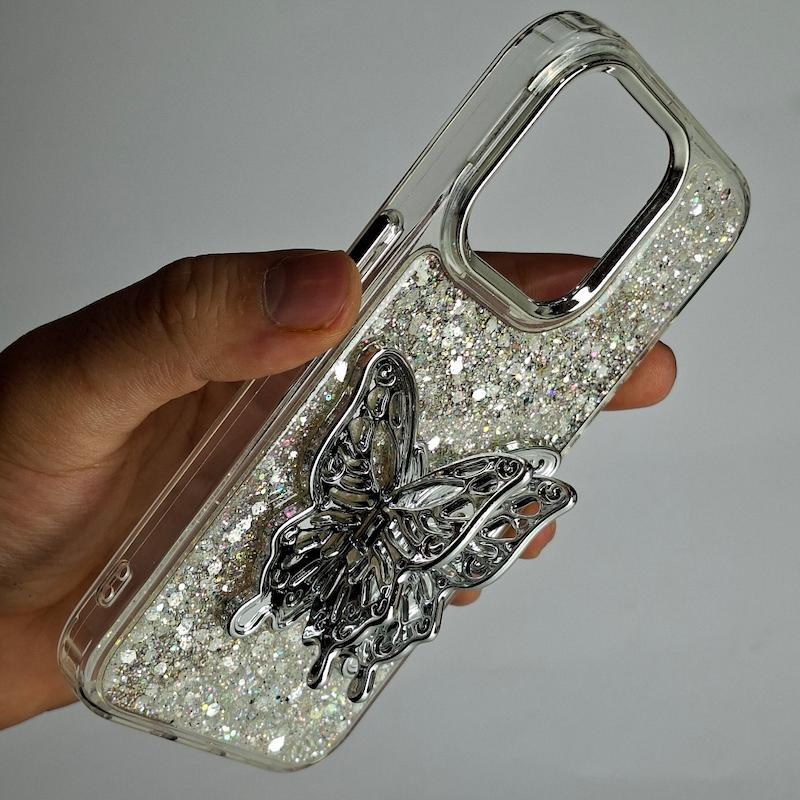 کاور IPhone 15 Pro شاینی استند پروانه فانتزی اپل آیفون ۱۵ پرو