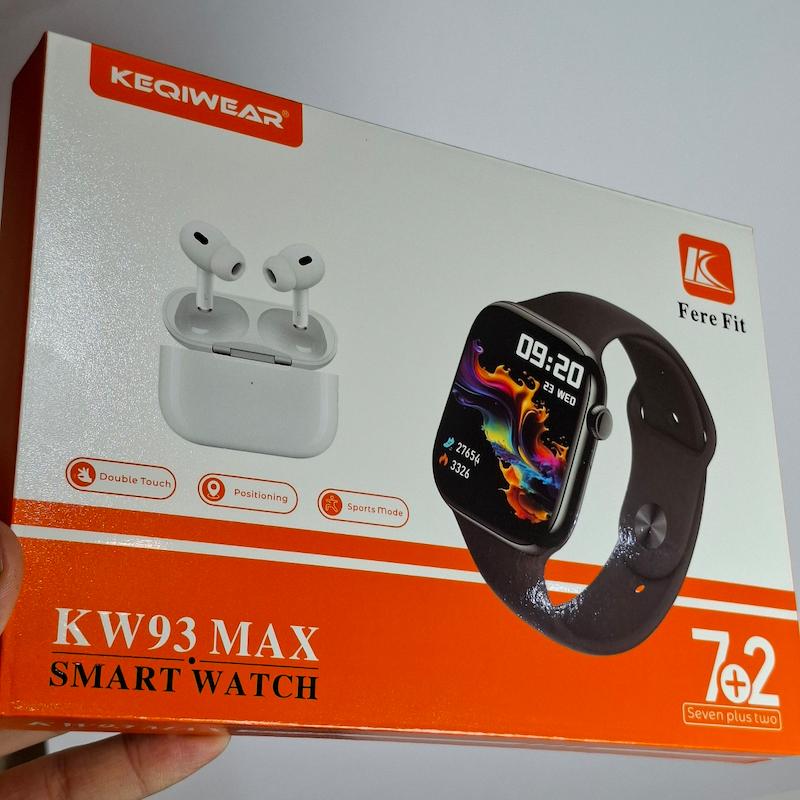 ساعت هوشمند KW93 Max کوییر به همراه ایرپاد و ۷ بند سیلیکونی سری ۱۰