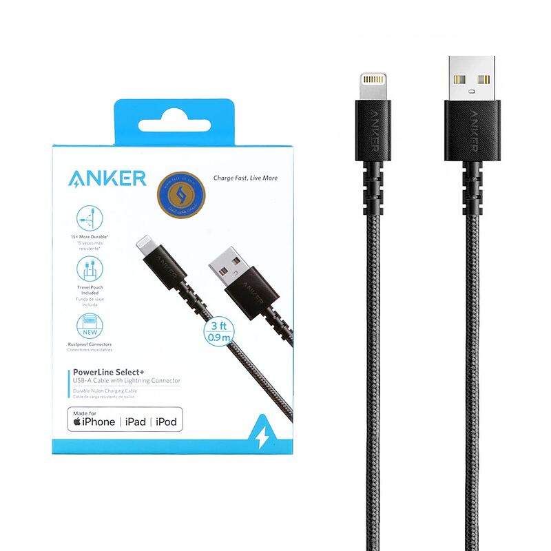 کابل شارژ 0.9 متری آیفون ANKER مدل PowerLine Select+ A8012 - مشکی