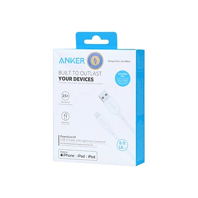 کابل شارژ 1.8 متری آیفون ANKER مدل PowerLine III A8813 - سفید 