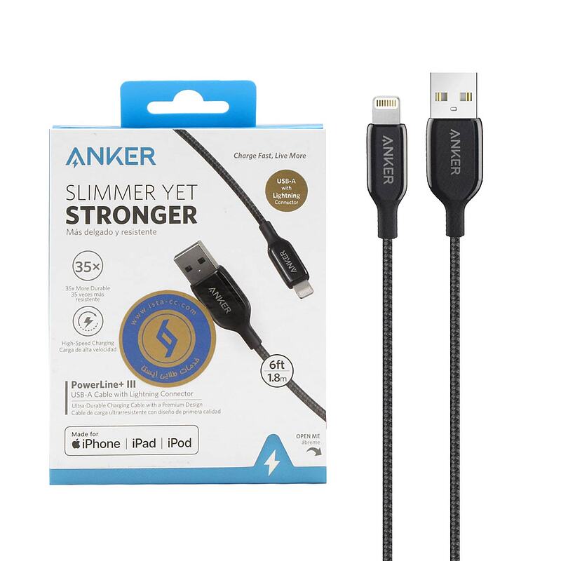 کابل شارژ 1.8 متری آیفون ANKER مدل PowerLine+III A8823 - مشکی