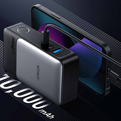 پاوربانک (فست شارژ) Anker 65W 10000mAh مدل PowerCore GaNPrime A1651 - مشکی (گارانتی 18 ماهه حافظه طلایی ایستا)