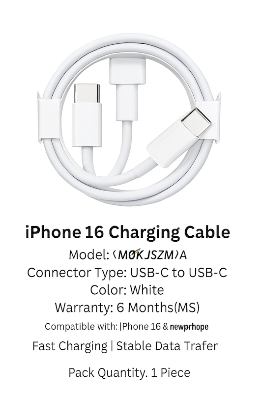 کابل شارژ آیفون ۱۶ مدل MQKJ3ZM/A – اصل – گارانتی شش‌ماهه MMS