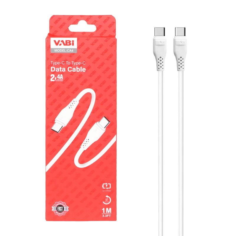 کابل شارژ فست VABI مدل CA4 | Type-C به Type-C | رنگ سفید | مناسب شارژ سریع و انتقال دیتا | کیفیت بالا