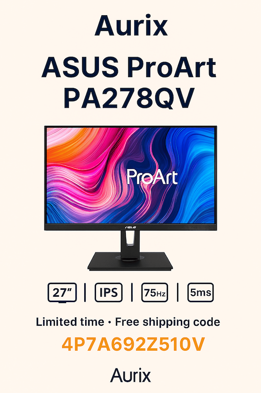 مانیتور ASUS ProArt PA278QV سایز 27 اینچ IPS QHD 75Hz مشکی