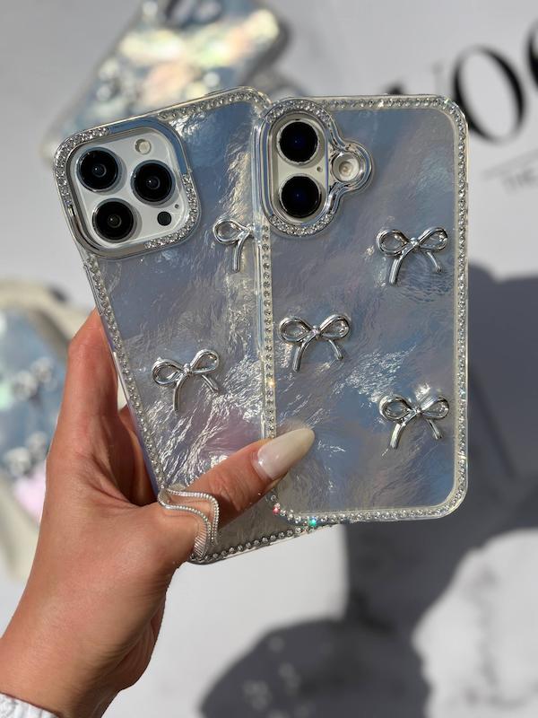 قاب گوشی فول نگین سه پاپیون سیلور آیفون