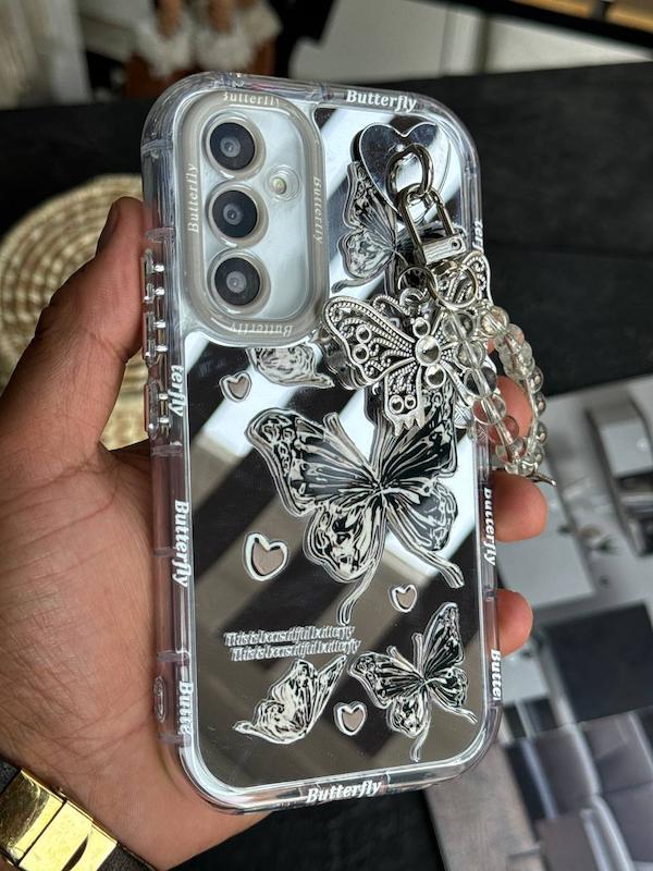 قاب موبایل پروانه ی آیینه ای با آویز ✨سامسونگ/آیفون