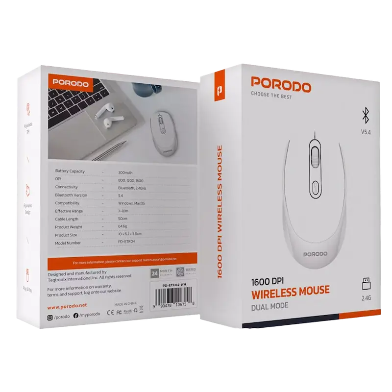 ماوس بی سیم پرودو ظرفیت 1600 DPI  مدل DUAL PORODO