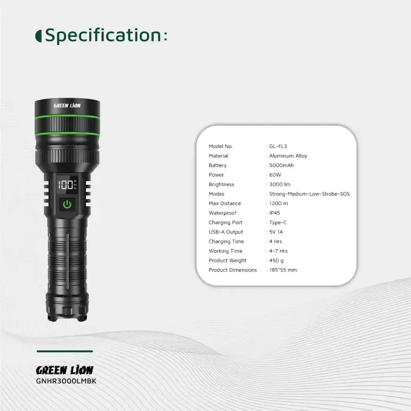 چراغ قوه هایپر پرو گرین لاین Green Lion Hyper Ray Pro LED Torch