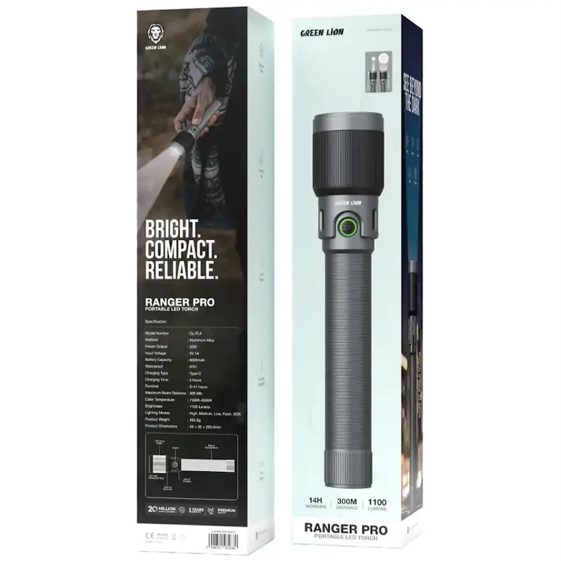 چراغ قوه شارژی گرین لاین مدل Green Lion Ranger Pro Portable LED Torch