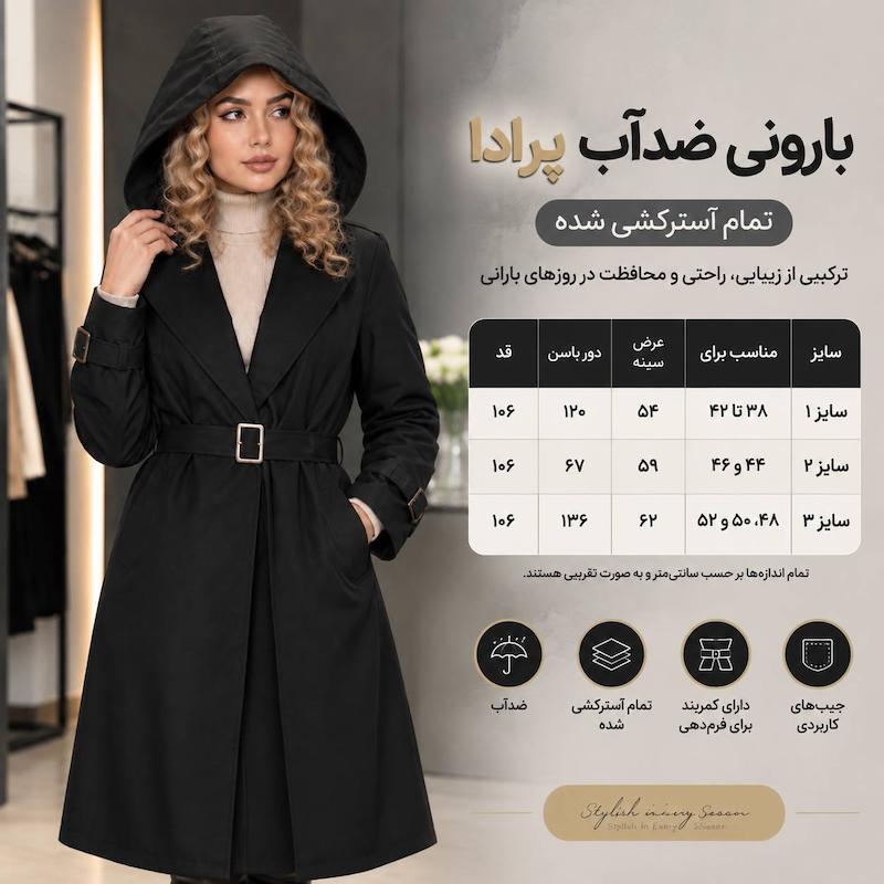 بارانی ضد آب زنانه مدل پرادا