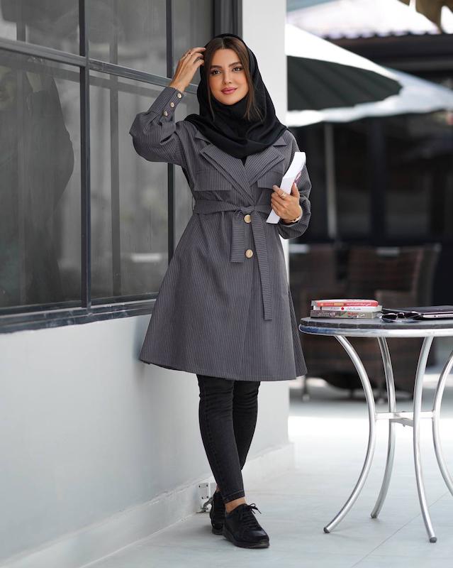 مانتو دانشجویی اداری دو یقه دیپلمات کوتاه کد۱۲۳