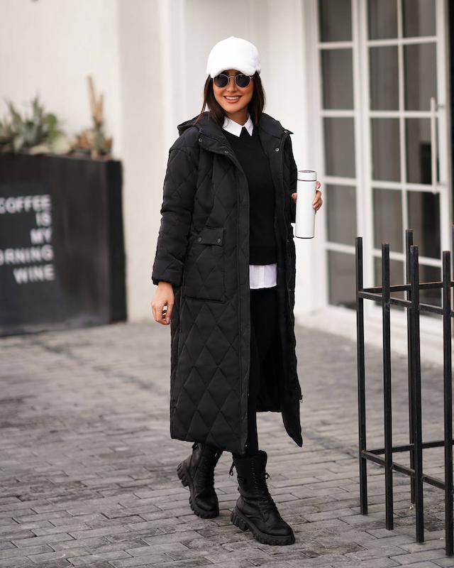 کاپشن بلند کلاهداربلند امبوردی مدل لیوزا کد163