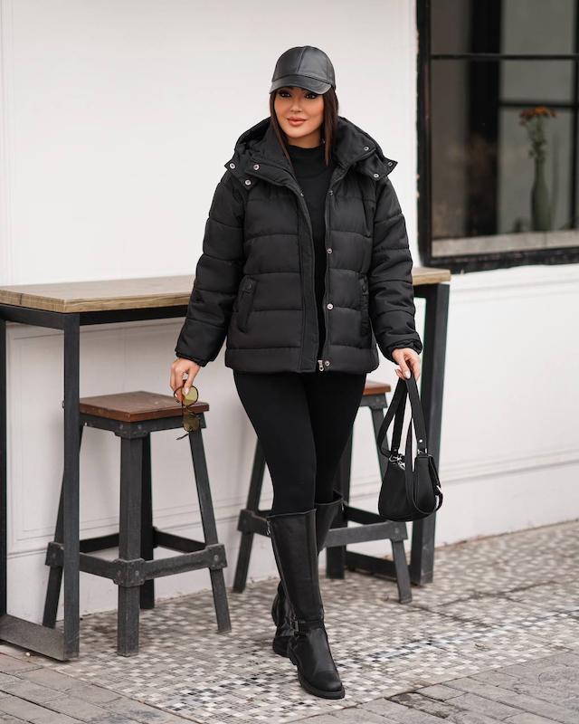 کاپشن کلاهدار کوتاه امبوردی مدل آیتن کد165