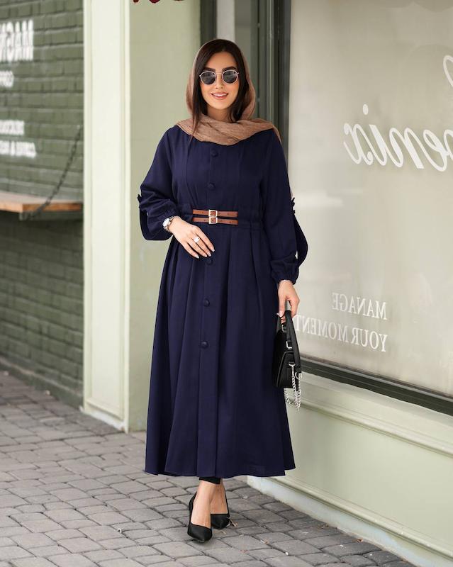 مانتو بلند دو کمربندی شانتون مدل کرشمه کد۱۶۹