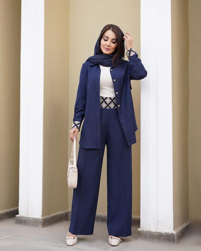 مانتو شلوارشانتون خرج کار سوزندوزی مدل محیاکد1282