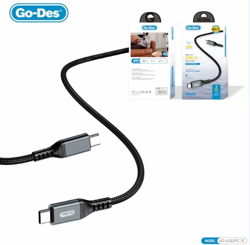 کابل Go-Des دوسر تایپ سی  60W  ۲ متری سوپر فست مدل GD-UC629TC-TC