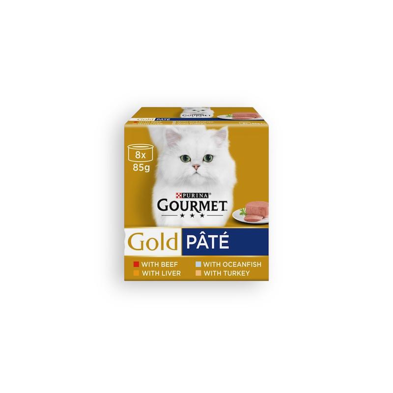 پک ۸ عددی کنسرو گربه گورمت گلد طعم های گوشت ماهی بوقلمون جگر Gourmet Gold