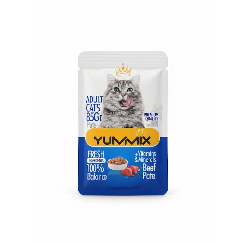 پوچ گربه بالغ یامیکس با طعم گوشت (Yummix With Beef Pate Adult Cat Pouch)