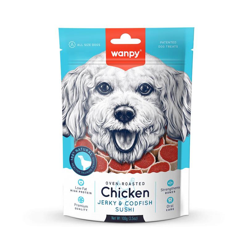 تشویقی سگ ونپی سوشی مرغ و ماهی کاد Wanpy Chicken Jerky chips
